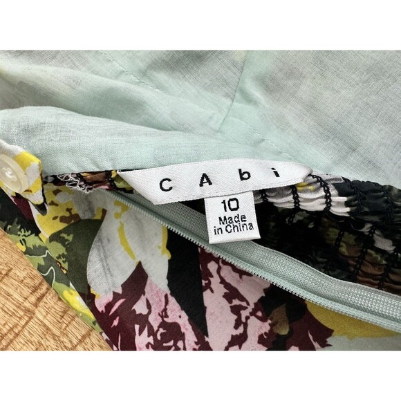 Cabi Women's A Line Smocked Tropical Tank Top Cotton Silk Blend Size 10 - Picture 7 of 12